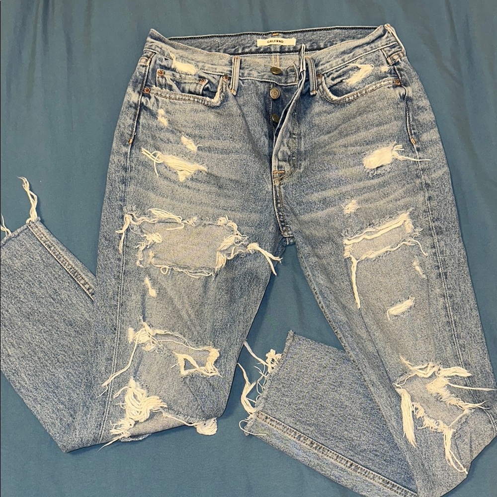 GRLFRND Distressed straight legged Jeans